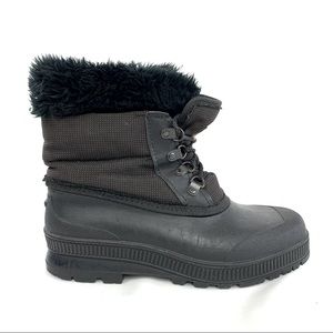 Sorel Kaufman Women Size 8 Black Canvas Snow Boot Lace Up Faux Fur Rubber Sole
